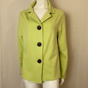 Fresh Produce Jacket Boxy Fit Soft Lime Color Large Wooden Buttons Cotton SZ Med